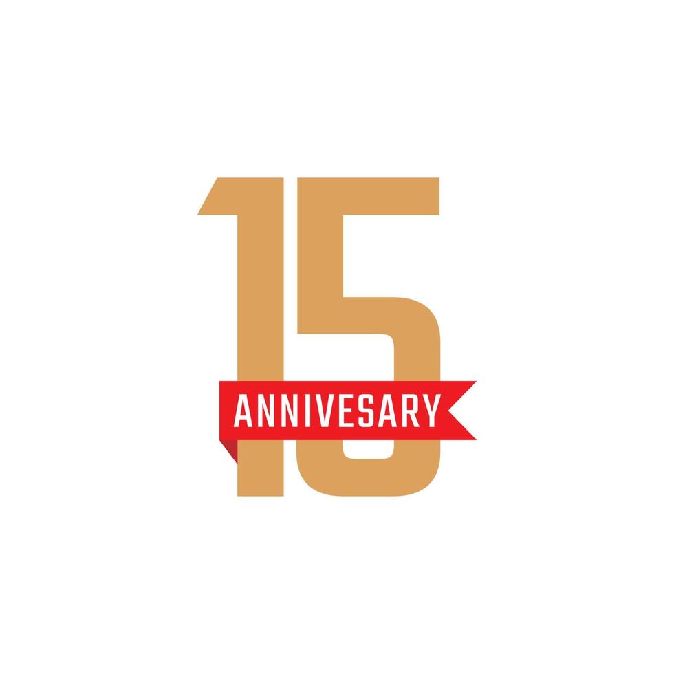 15 Year Anniversary Celebration with Red Ribbon Vector. Happy Anniversary Greeting Celebrates Template Design Illustration vector