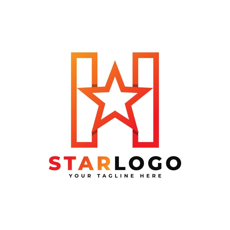 Letter H star logo Linear Style, Orange Color. Usable for Winner, Award and Premium Logos. vector