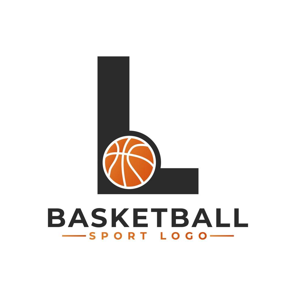 Letter L with Basket Ball Logo Design. Vector Design Template Elements for Sport Team or Corporate Identity.
