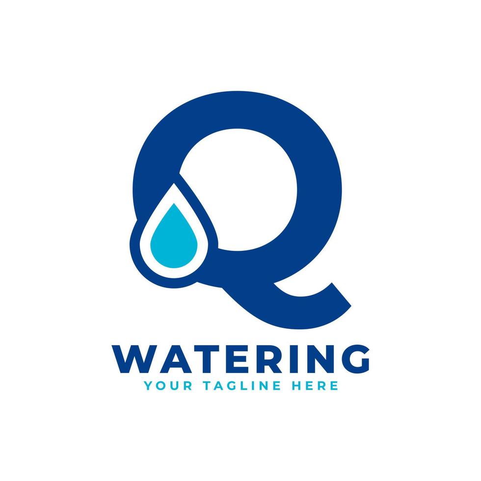 logotipo inicial de la letra q de la gota de agua. utilizable para la naturaleza y los logotipos de marca. elemento de plantilla de ideas de diseño de logotipo de vector plano