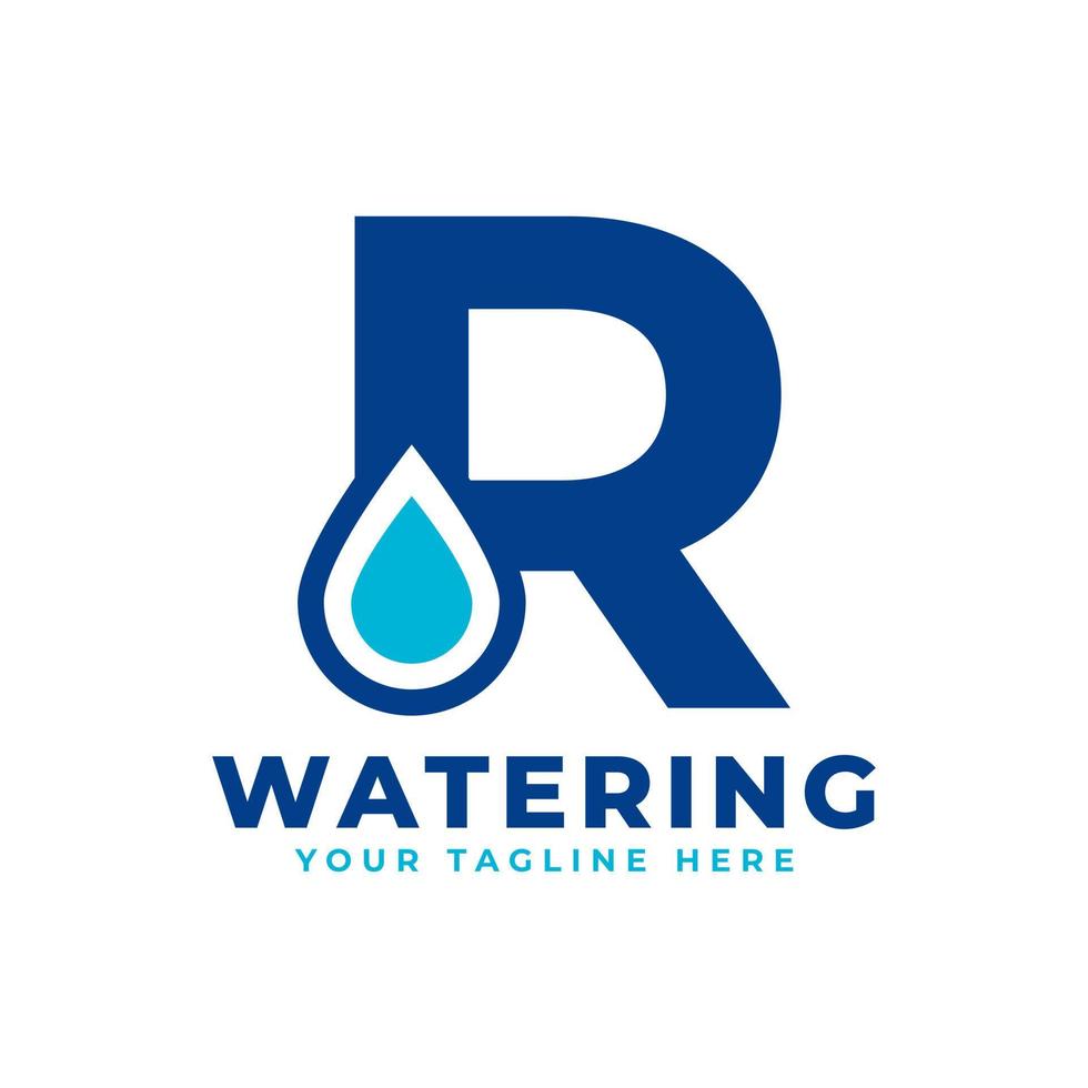 logotipo inicial de la letra r de la gota de agua. utilizable para la naturaleza y los logotipos de marca. elemento de plantilla de ideas de diseño de logotipo de vector plano