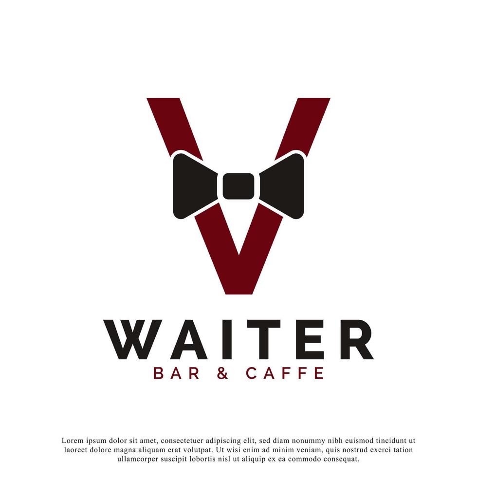 Initial Letter V Waiter Bow Tie Hotel Restaurant Logo Design. Waitress Vector Logo Template.