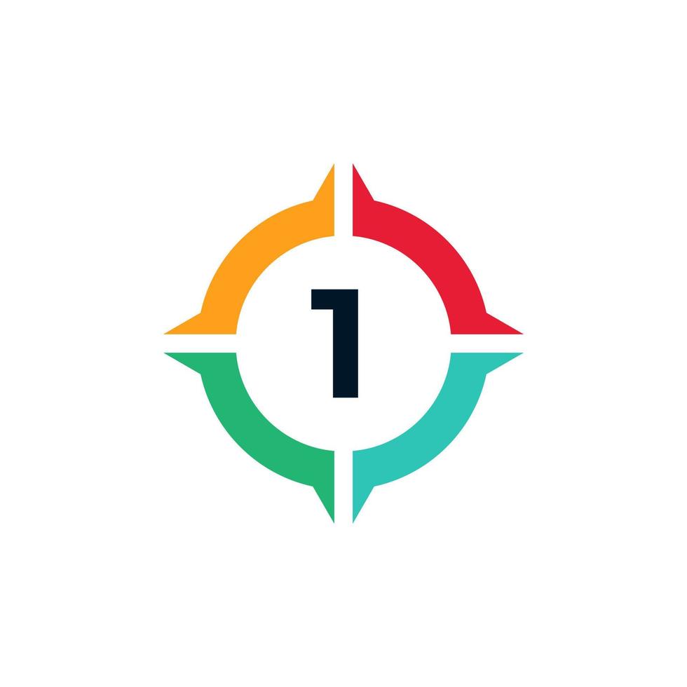 Colorful Number 1 Inside Compass Logo Design Template Element vector