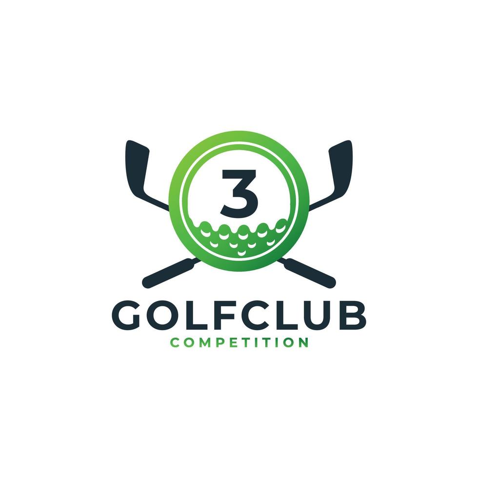 Golf Sport Logo. Number 3 for Golf Logo Design Vector Template. Eps10 Vector