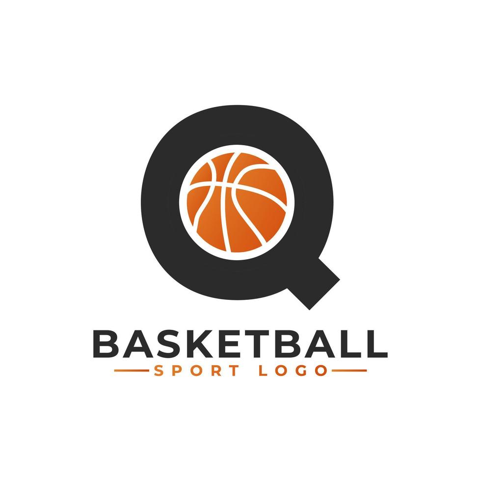 Letter Q with Basket Ball Logo Design. Vector Design Template Elements for Sport Team or Corporate Identity.