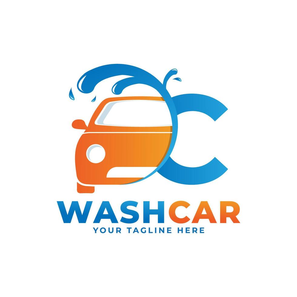 Letter C with Car Wash Logo, Cleaning Car, Washing and Service Vector Logo Design.