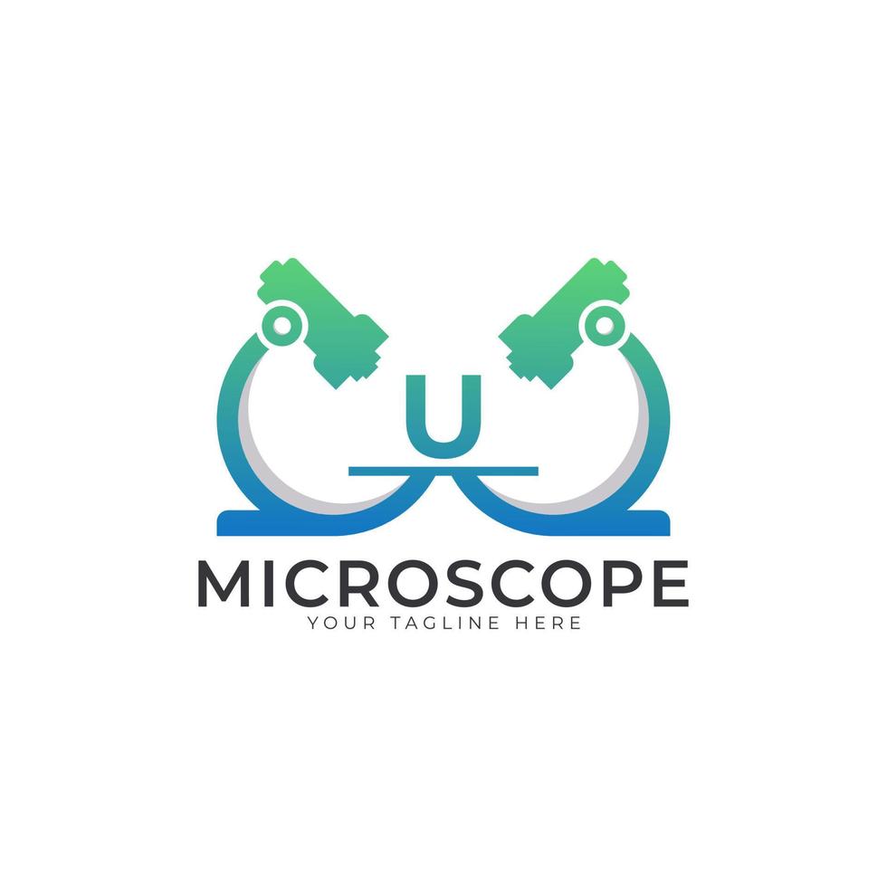 Laboratory Logo. Initial Letter U Microscope Logo Design Template Element. vector
