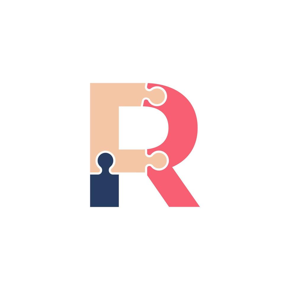 Initial Letter R with Team Puzzle Jigsaw Connectivity Logo Design Template Element vector