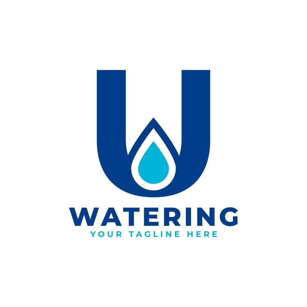 logotipo inicial de la letra u de la gota de agua. utilizable para la naturaleza y los logotipos de marca. elemento de plantilla de ideas de diseño de logotipo de vector plano