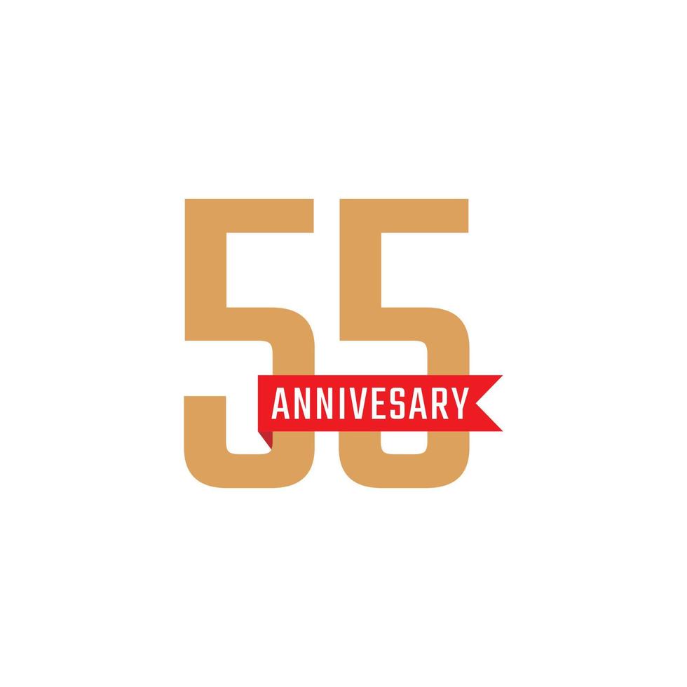Celebración del aniversario de 55 años con vector de cinta roja. saludo de feliz aniversario celebra ilustración de diseño de plantilla
