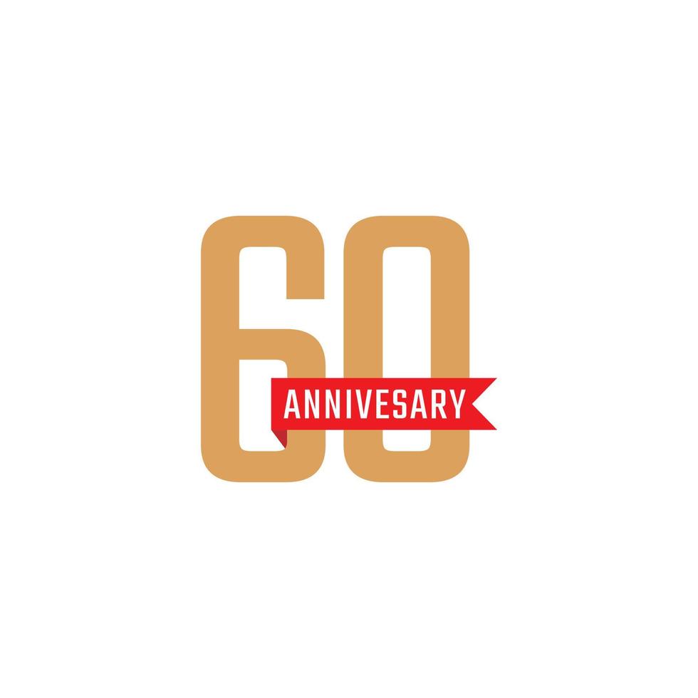 60 Year Anniversary Celebration with Red Ribbon Vector. Happy Anniversary Greeting Celebrates Template Design Illustration vector