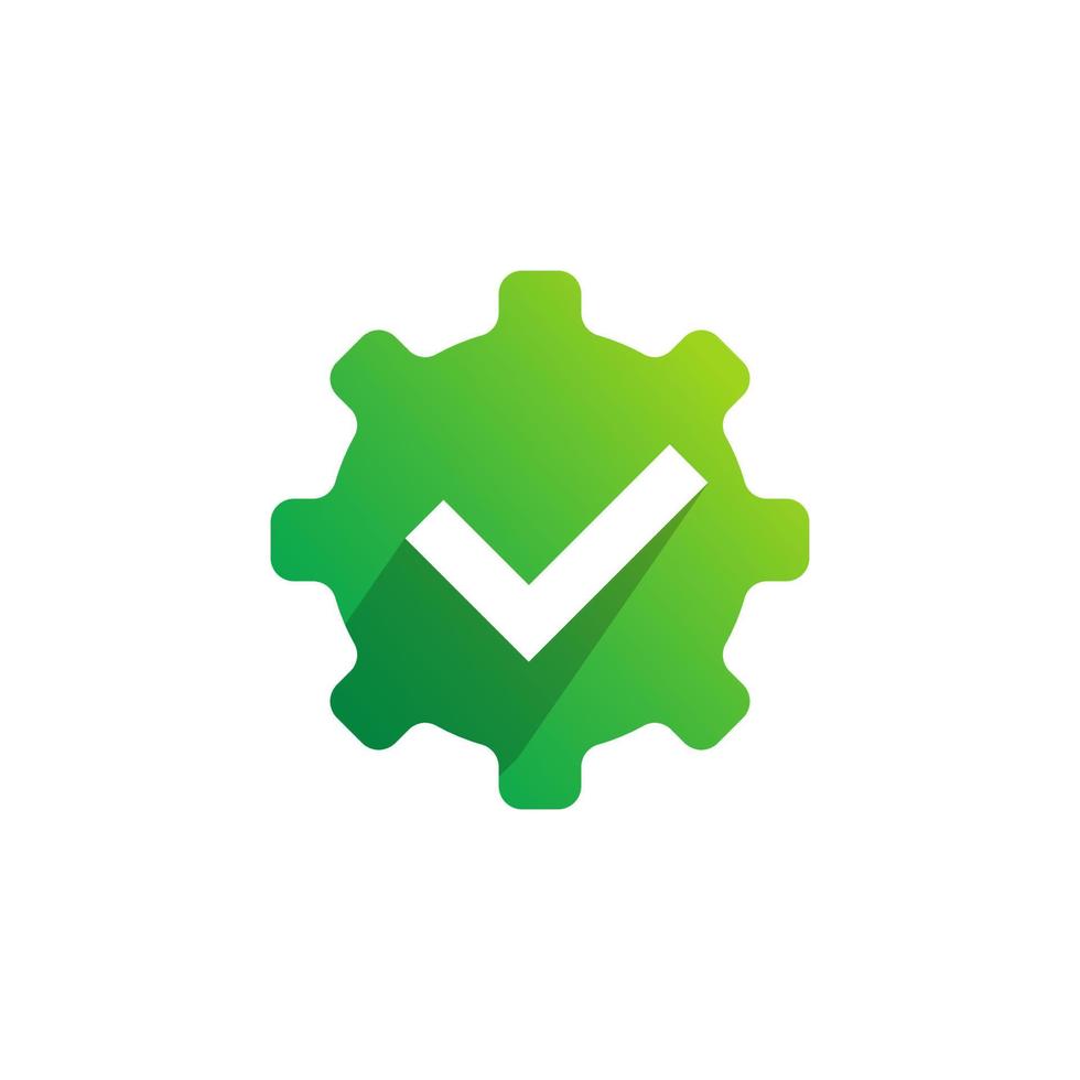 Approved Cogwheel Logo. Check Mark Inside Gear Green Symbol Icon Template Element vector