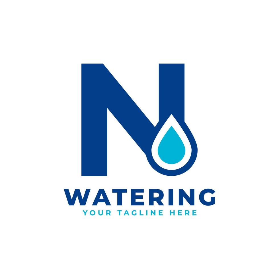 logotipo inicial de la letra n de la gota de agua. utilizable para la naturaleza y los logotipos de marca. elemento de plantilla de ideas de diseño de logotipo de vector plano