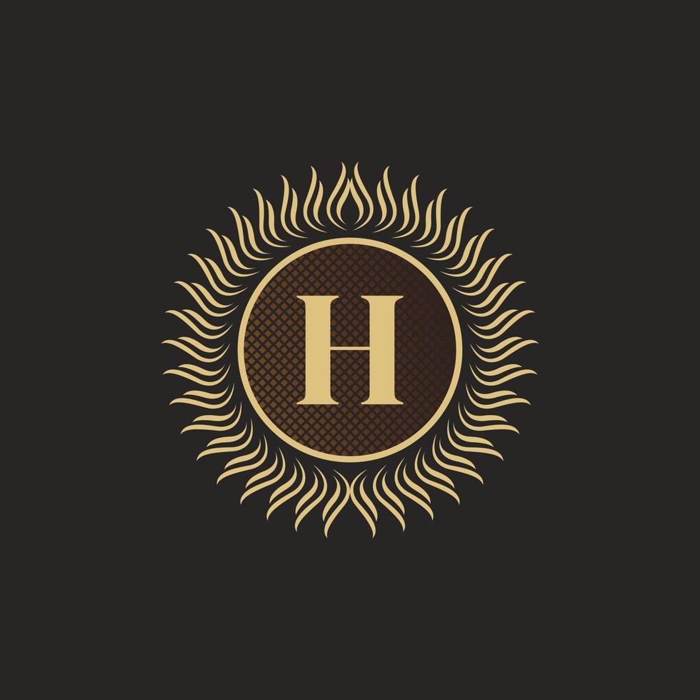 Emblem Letter H Gold Monogram Design. Luxury Volumetric Logo Template. 3D Line Ornament for Business Sign, Badge, Crest, Label, Boutique Brand, Hotel, Restaurant, Heraldic. Vector Illustration