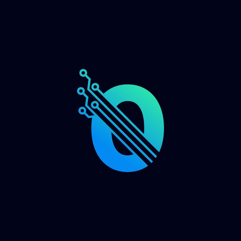 logotipo de tecnología número 0. plantilla de logotipo vectorial futurista con color degradado verde y azul. forma geometrica. utilizable para logotipos de negocios y tecnología. vector