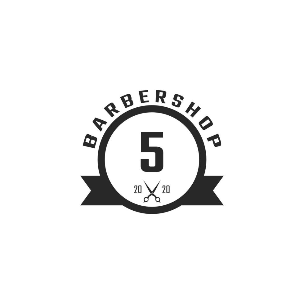 Number 5 Vintage Barber Shop Badge and Logo Design Inspiration vector
