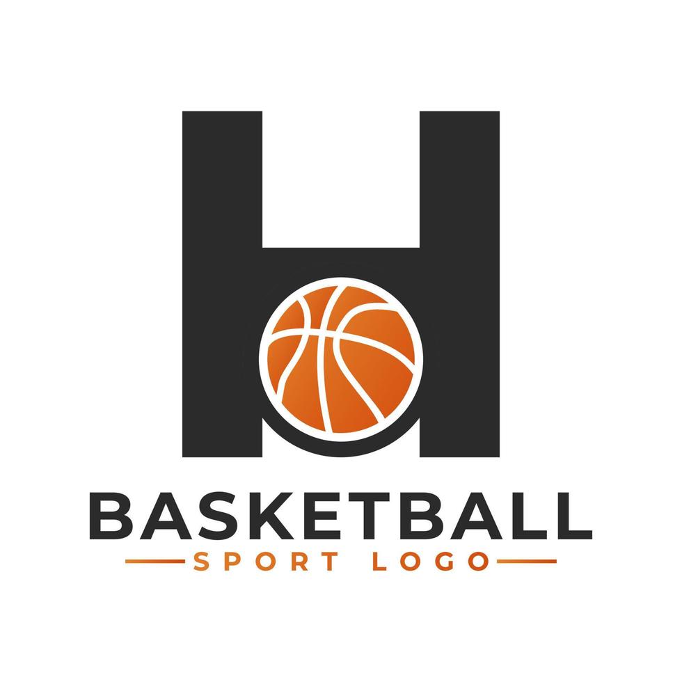 Letter H with Basket Ball Logo Design. Vector Design Template Elements for Sport Team or Corporate Identity.