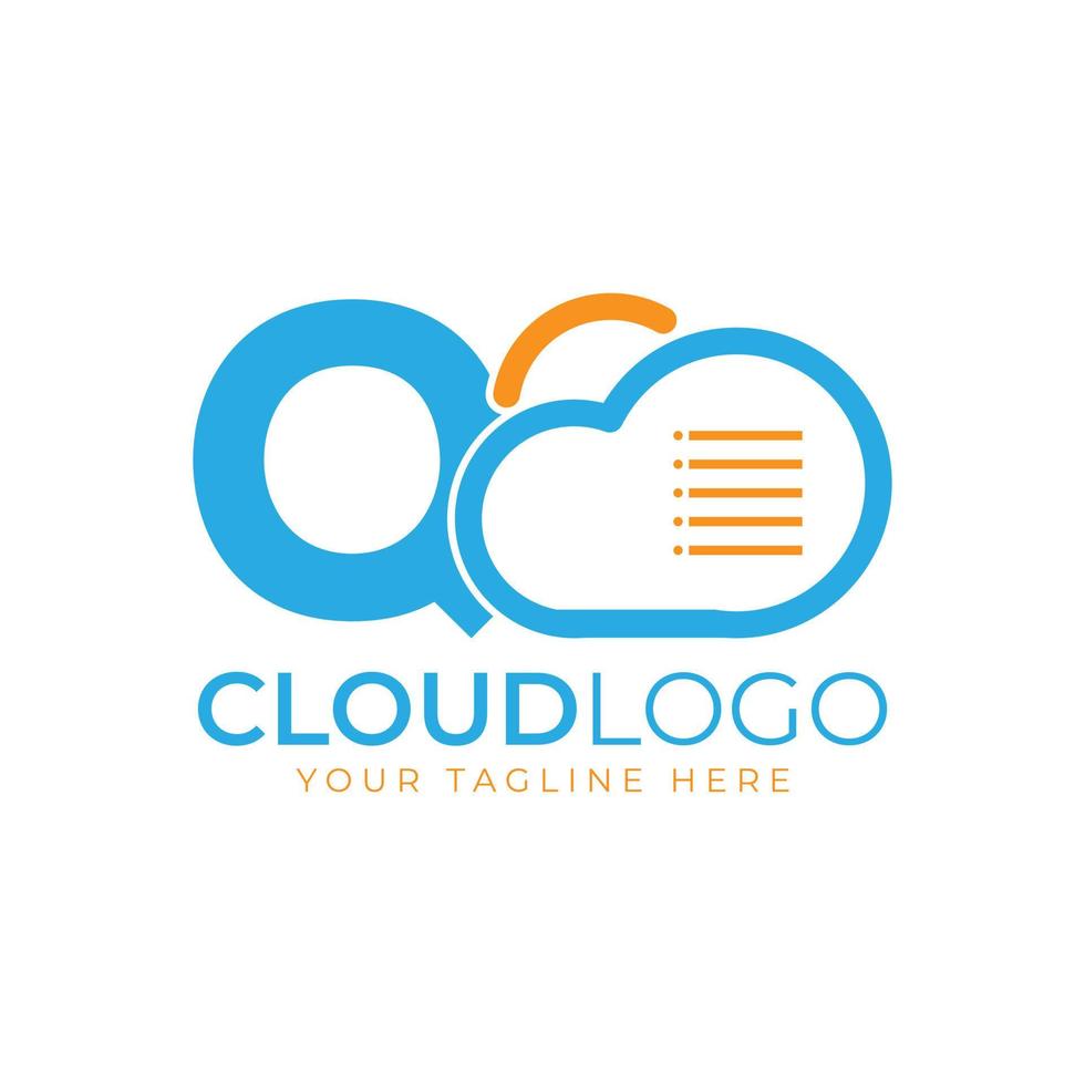 Cloud Tech Logo. Initial Letter Q with Cloud and Document for Technology Concept. Data Software Weather Sign vector