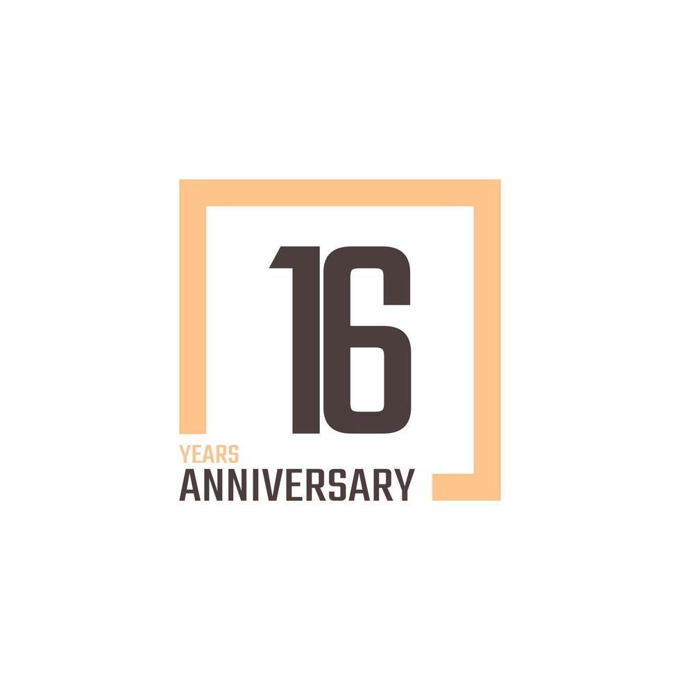 16 Year Anniversary Celebration Vector with Square Shape. Happy Anniversary Greeting Celebrates Template Design Illustration