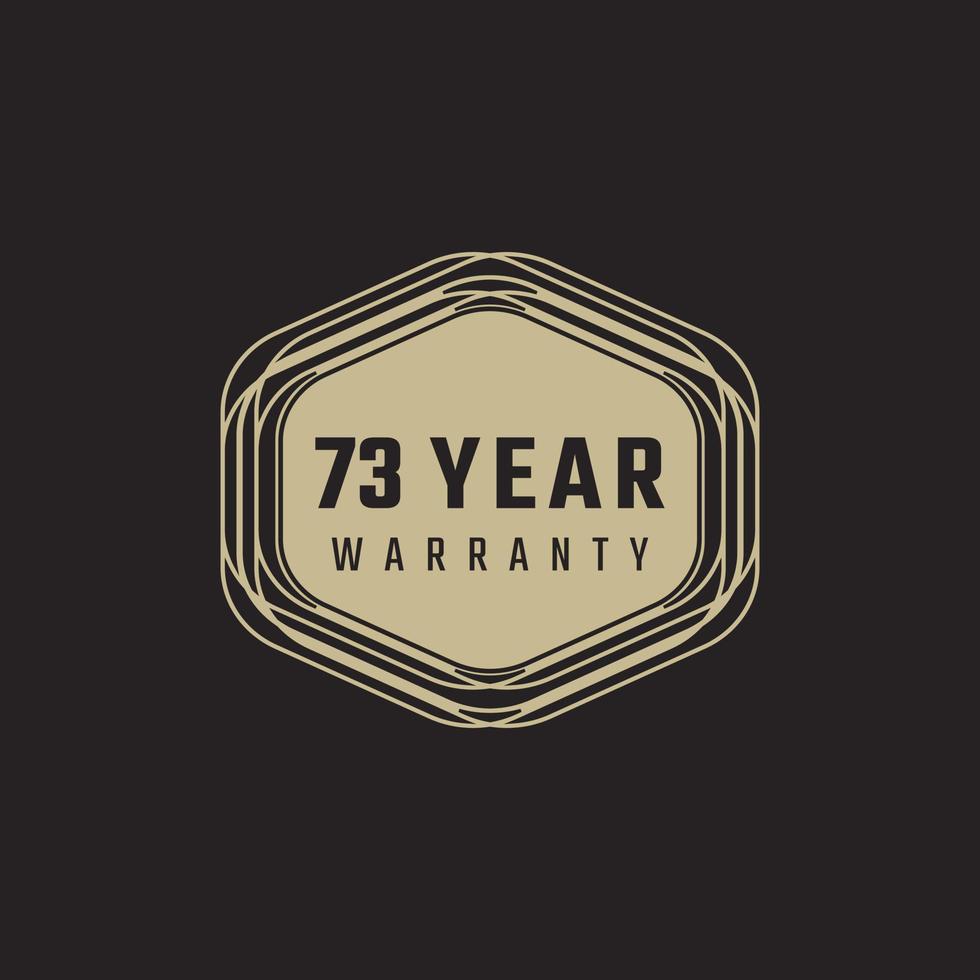 73 Year Anniversary Warranty Celebration with Golden Color for Celebration Event, Wedding, Greeting card, and Invitation Isolated on Black Background vector