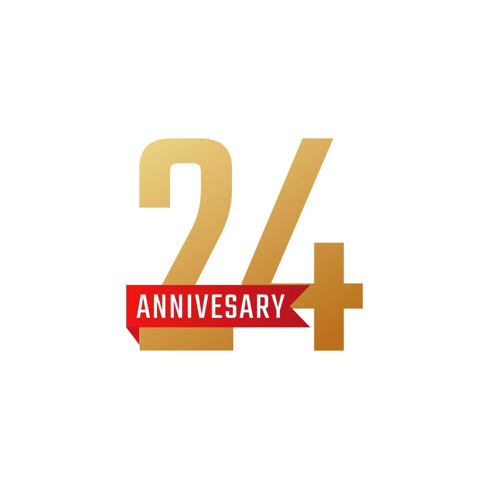 Celebración de aniversario de 24 años con vector de cinta roja. saludo de feliz aniversario celebra ilustración de diseño de plantilla