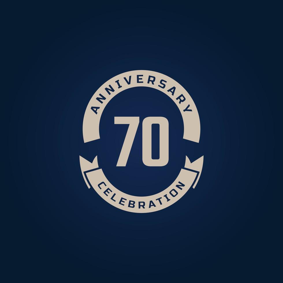 70 Year Anniversary Celebration with Golden Color for Celebration Event, Wedding, Greeting card, and Invitation Isolated on Blue Background vector