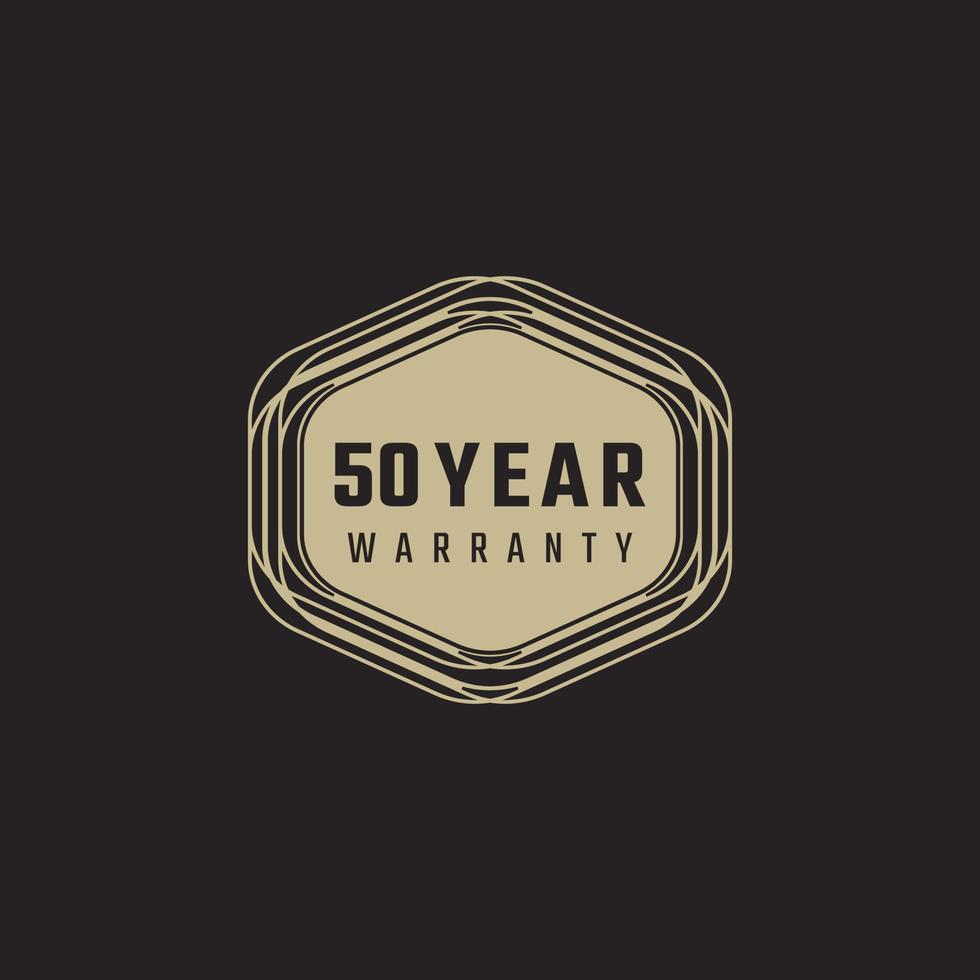 50 Year Anniversary Warranty Celebration with Golden Color for Celebration Event, Wedding, Greeting card, and Invitation Isolated on Black Background vector