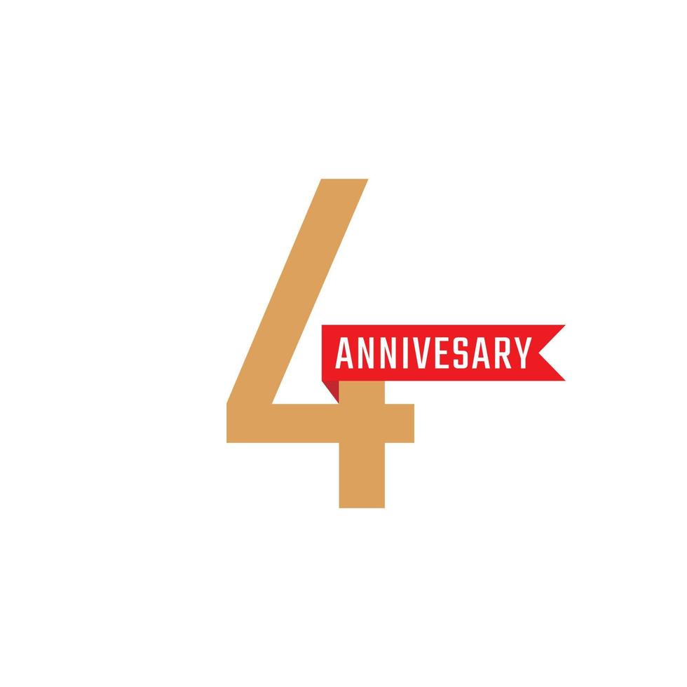 4 Year Anniversary Celebration with Red Ribbon Vector. Happy Anniversary Greeting Celebrates Template Design Illustration vector