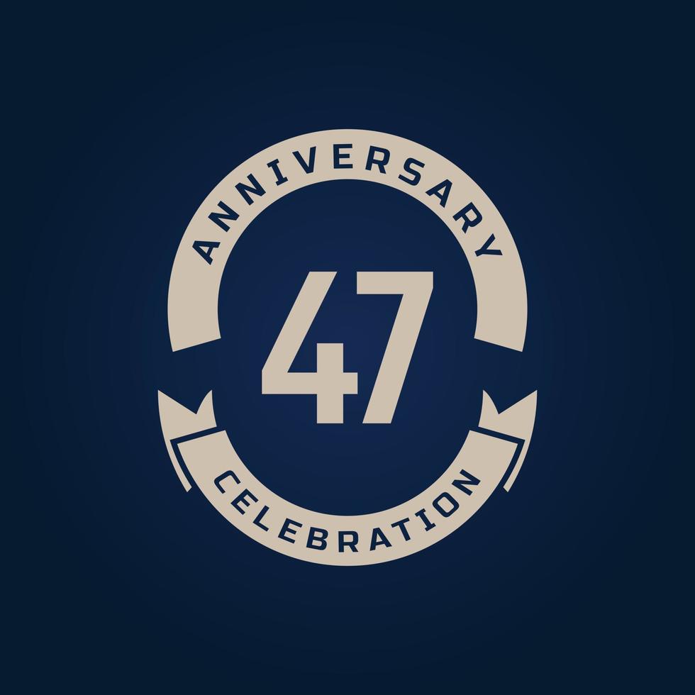47 Year Anniversary Celebration with Golden Color for Celebration Event, Wedding, Greeting card, and Invitation Isolated on Blue Background vector