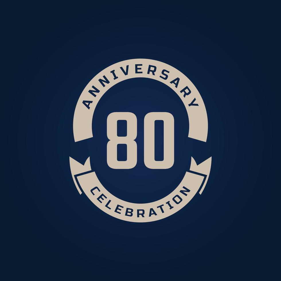 80 Year Anniversary Celebration with Golden Color for Celebration Event, Wedding, Greeting card, and Invitation Isolated on Blue Background vector