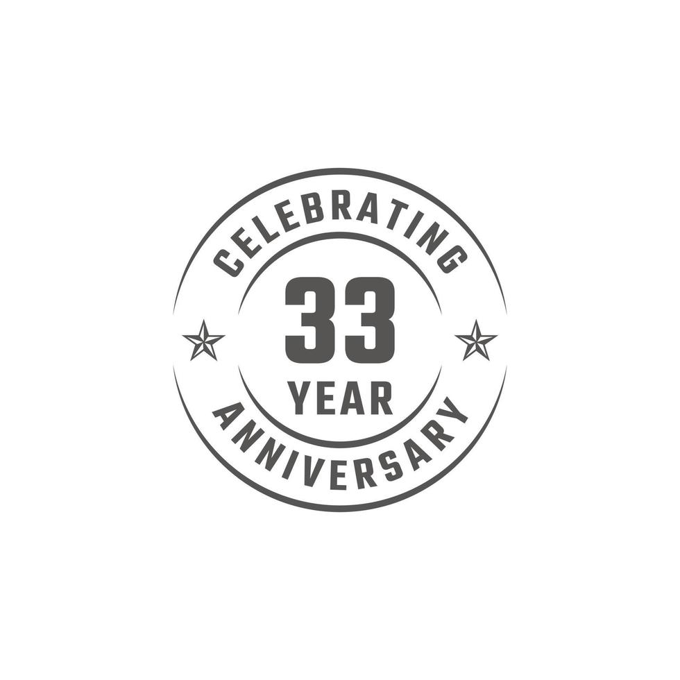 33 Year Anniversary Celebration Emblem Badge with Gray Color for Celebration Event, Wedding, Greeting card, and Invitation Isolated on White Background vector