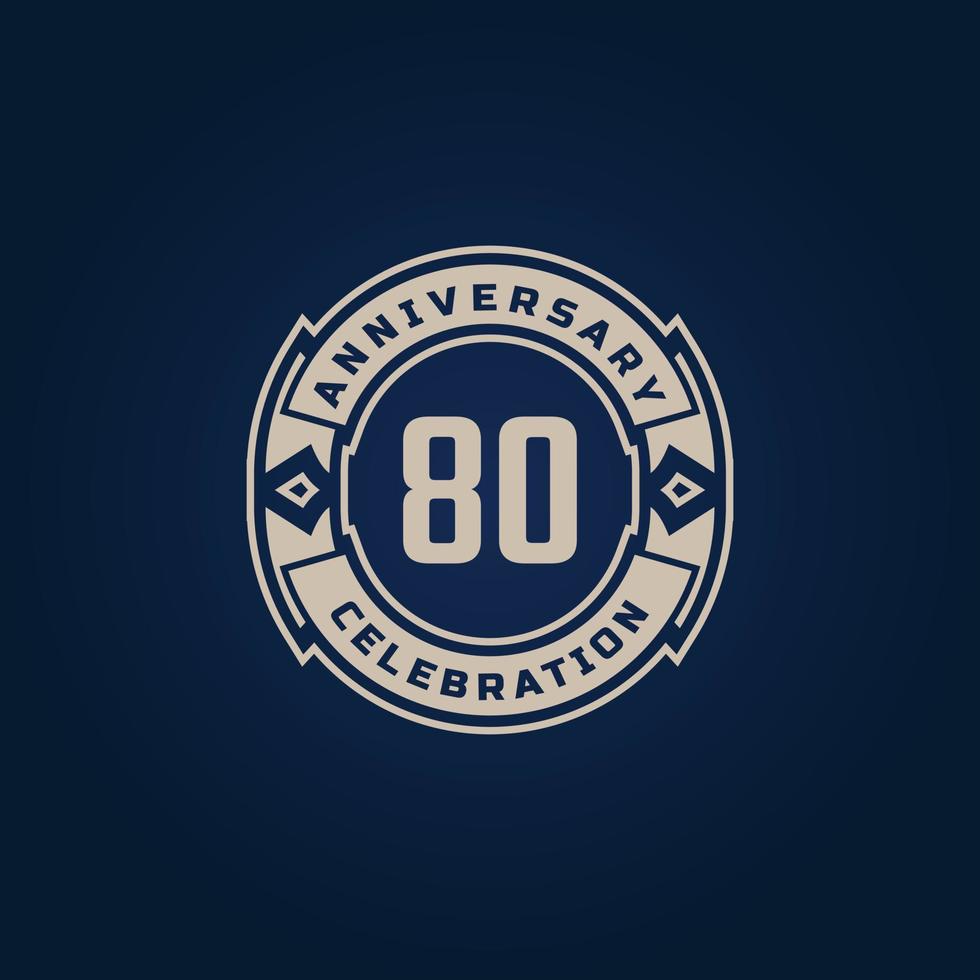 80 Year Anniversary Celebration with Golden Color for Celebration Event, Wedding, Greeting card, and Invitation Isolated on Blue Background vector