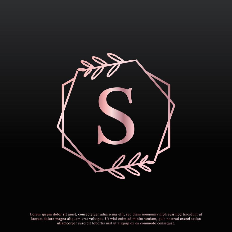 Elegant S Letter Hexagon Floral Logo with Creative Elegant Leaf Monogram Branch Line and Pink Black Color. Usable for Business, Fashion, Cosmetics, Spa, Science, Medical and Nature Logos. vector