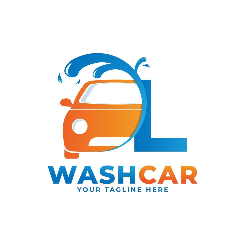 Letter L with Car Wash Logo, Cleaning Car, Washing and Service Vector Logo Design.