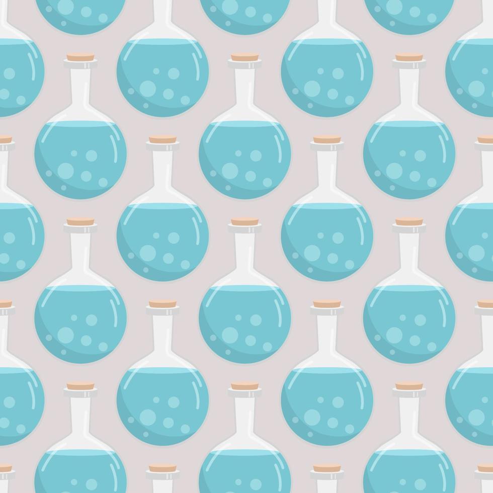 Vector seamless pattern of flasks of various shapes. Vessels for liquid. Colored Halloween elements
