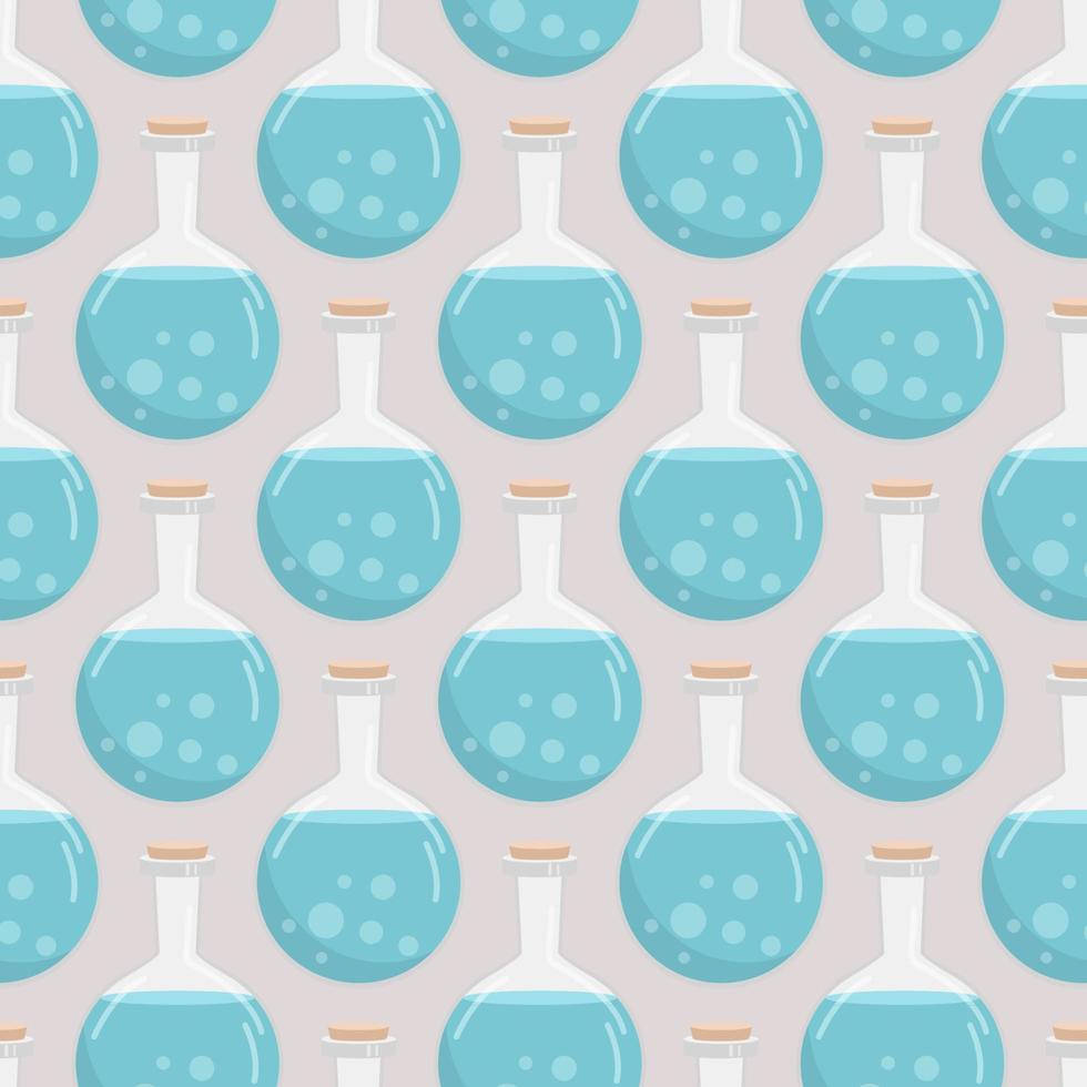 Vector seamless pattern of flasks of various shapes. Vessels for liquid. Colored Halloween elements