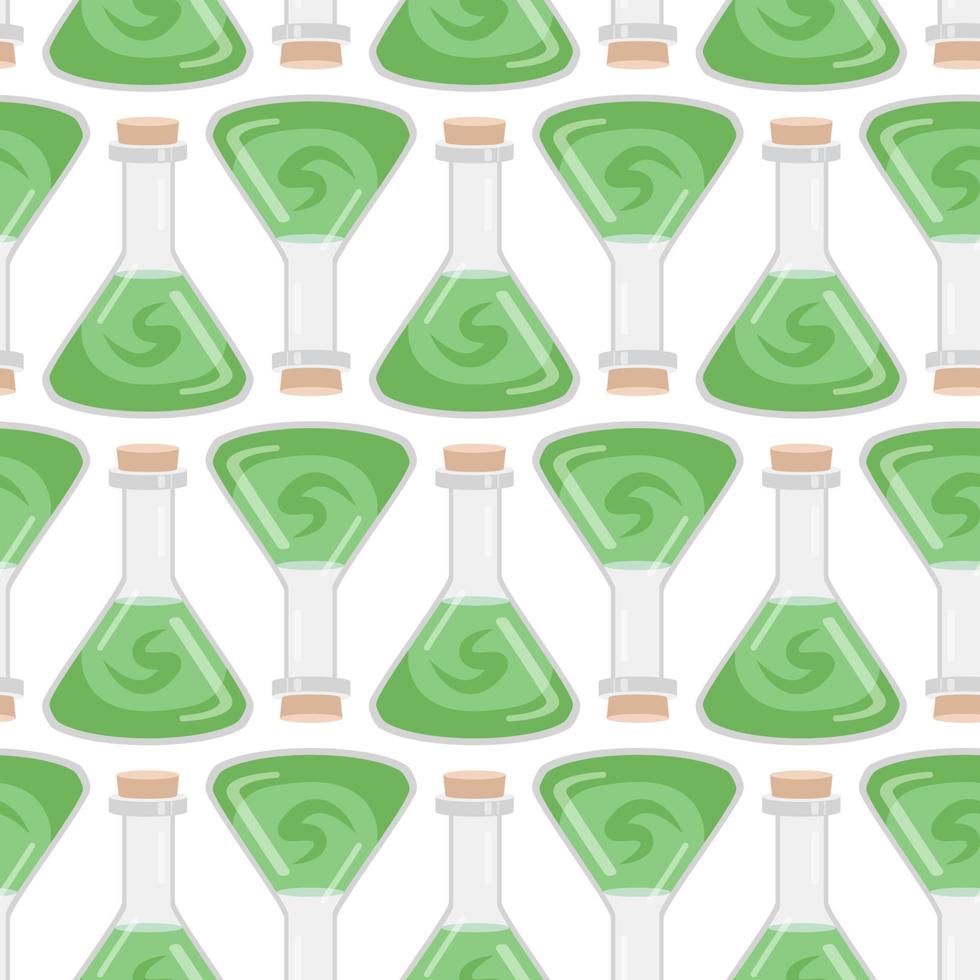 Vector seamless pattern of flasks of various shapes. Vessels for liquid. Colored Halloween elements