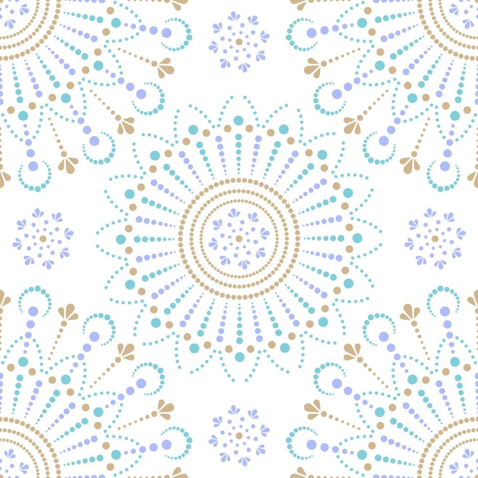 Vector seamless pattern with dot mandalas ornament. Aboriginal style of dot painting.