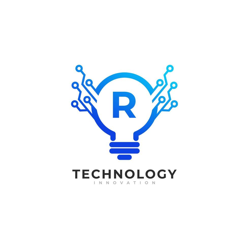 Letter R Inside Lamp Bulb Technology Innovation Logo Design Template Element vector