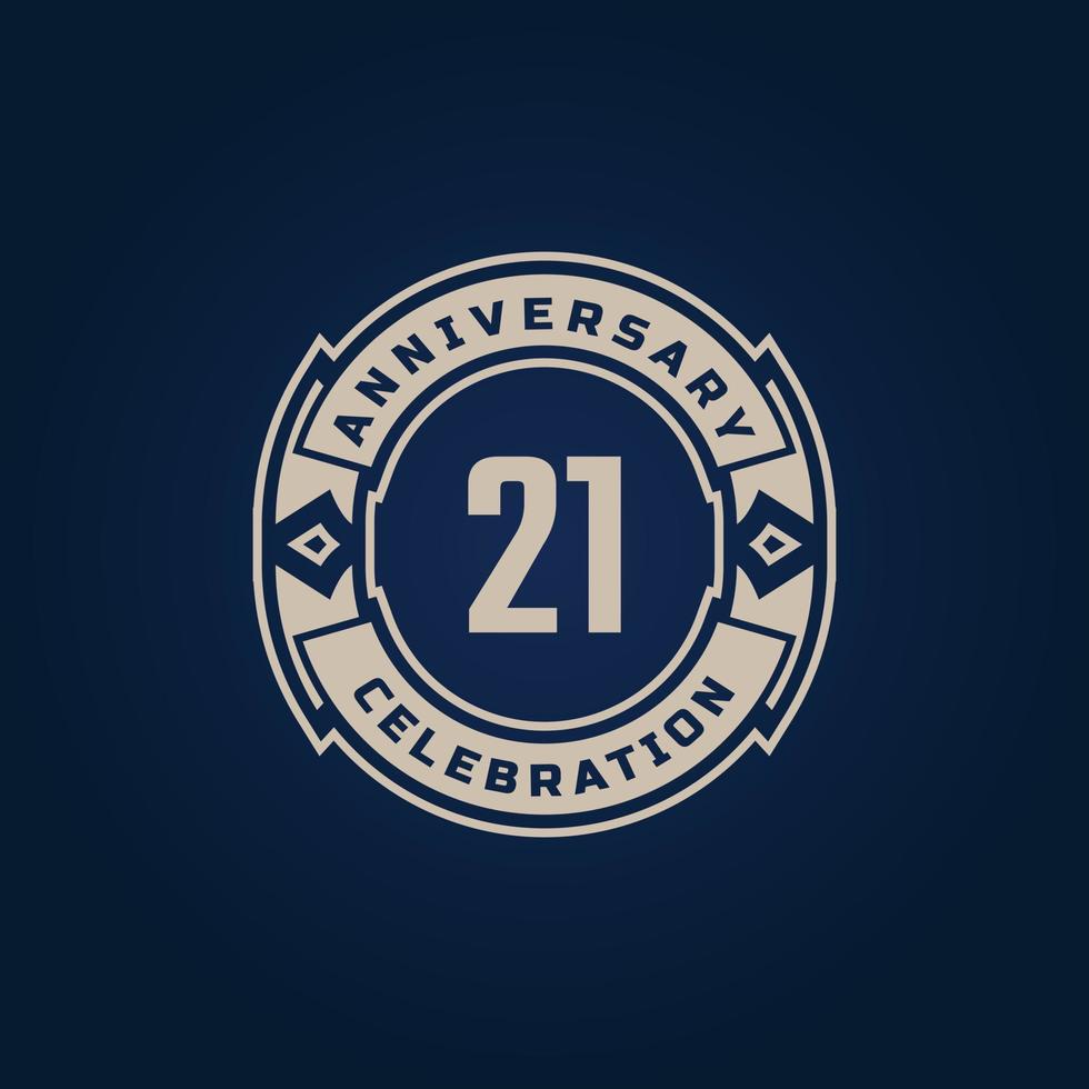 21 Year Anniversary Celebration with Golden Color for Celebration Event, Wedding, Greeting card, and Invitation Isolated on Blue Background vector