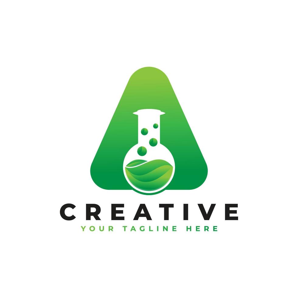 letra a con logotipo de laboratorio abstracto. utilizable para logotipos de negocios, ciencia, salud, medicina, laboratorio, química y naturaleza. vector