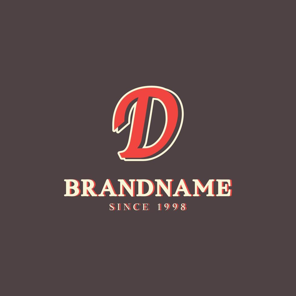 Retro Letter D Logo in Vintage Western Style with Double Layer. Usable for Vector Font, Labels, Posters etc