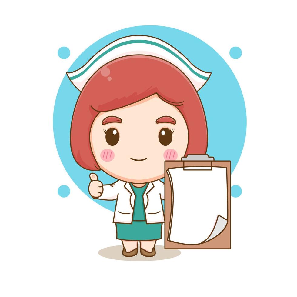 lindo personaje de dibujos animados de enfermera. ilustración de estilo chibi vector