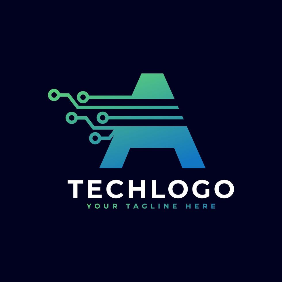 Tech Letter A Logo. Futuristic Vector Logo Template with Green and Blue Gradient Color. Geometric Shape. Usable for Business and Technology Logos.