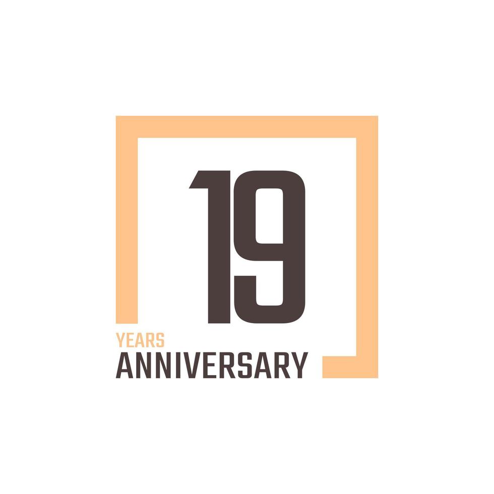 19 Year Anniversary Celebration Vector with Square Shape. Happy Anniversary Greeting Celebrates Template Design Illustration