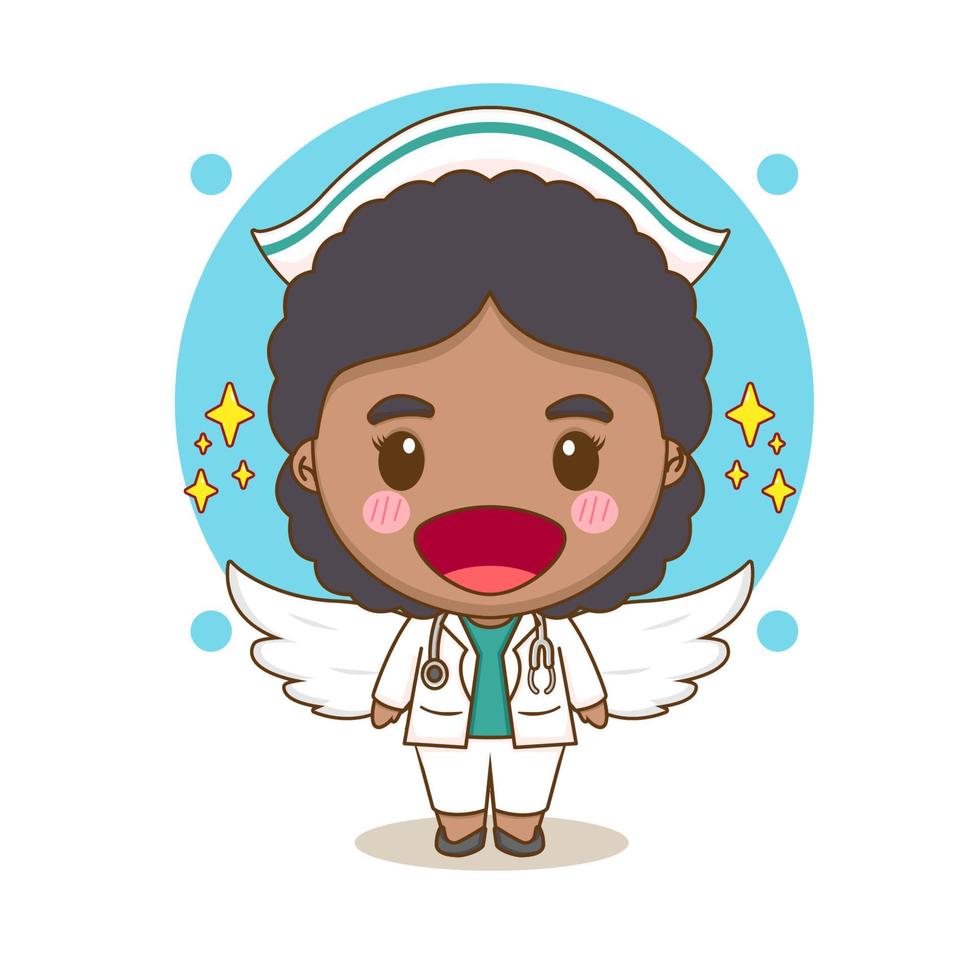 lindo personaje de dibujos animados de enfermera. ilustración de estilo chibi vector