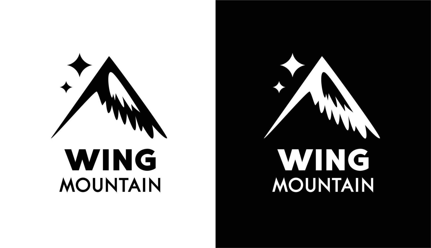 pájaro en forma de ala, logotipo de silueta de montaña para la marca vector