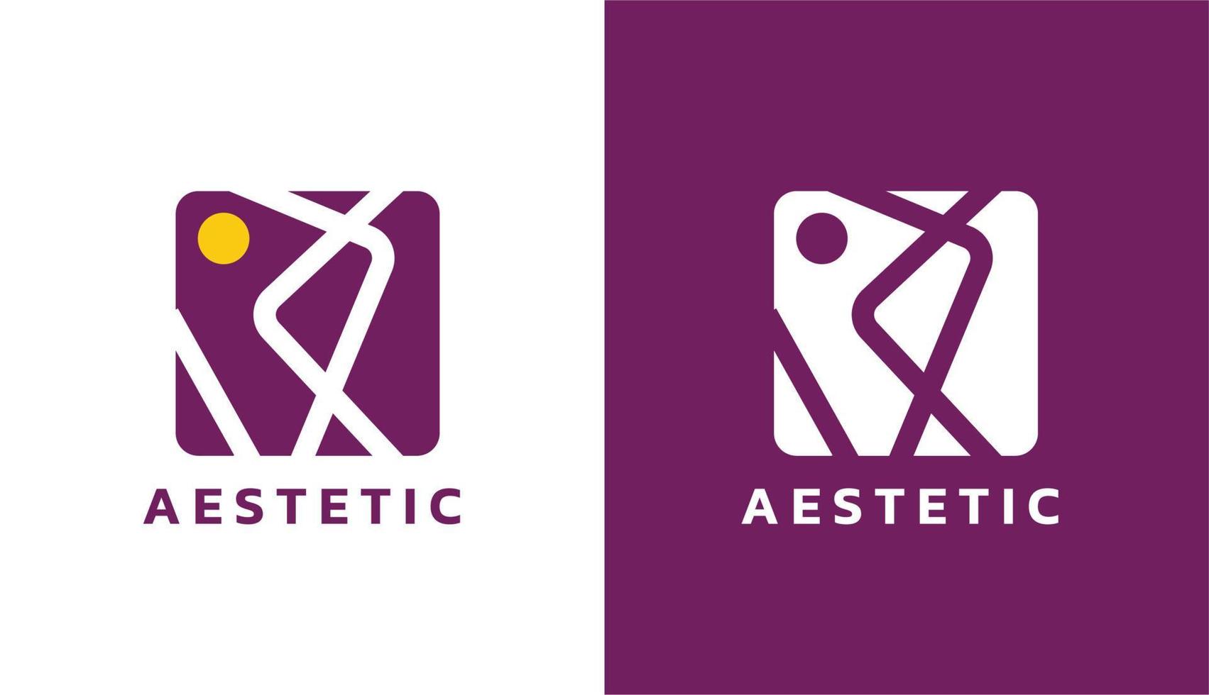 Abstract aesthetic logo with a combination of line art and moon vector