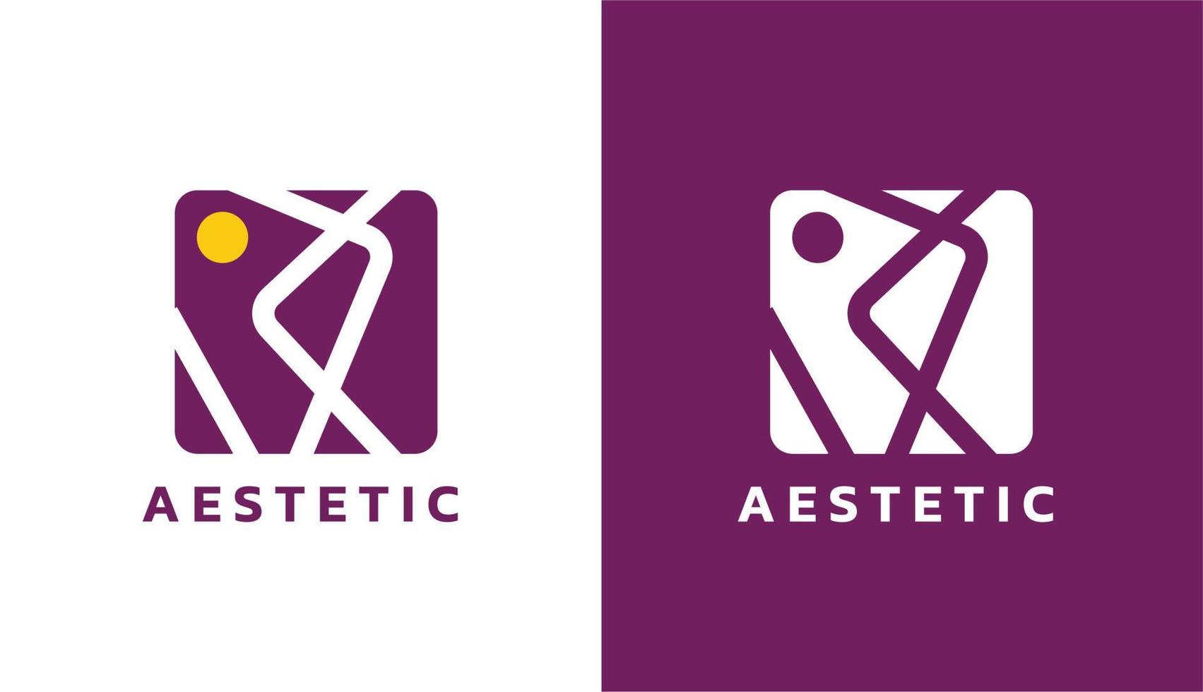 logotipo estético abstracto con una combinación de arte lineal y luna vector