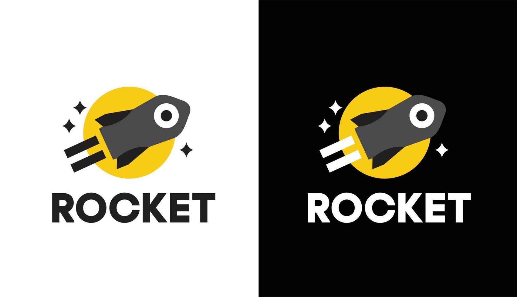 Modern minimalist rocket space logo with the sun behind, perfect for toy and food product brands vector